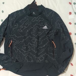 Adidas Women's Dark Green Performance Jacket with Bright Orange Zippers